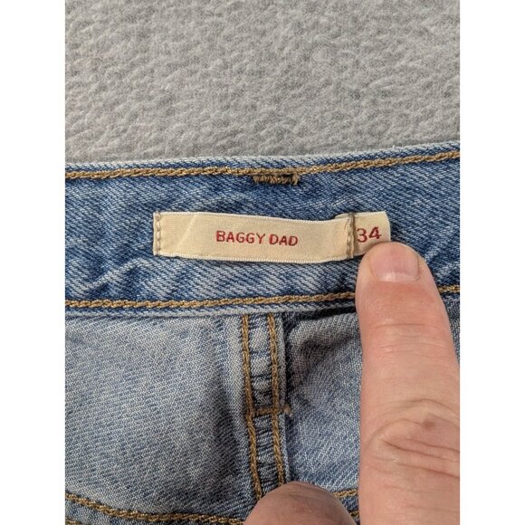 Levis Premium Jeans Mens 34x30 Blue Baggy Dad Straight Distressed Whiskers Big E - Picture 13 of 16